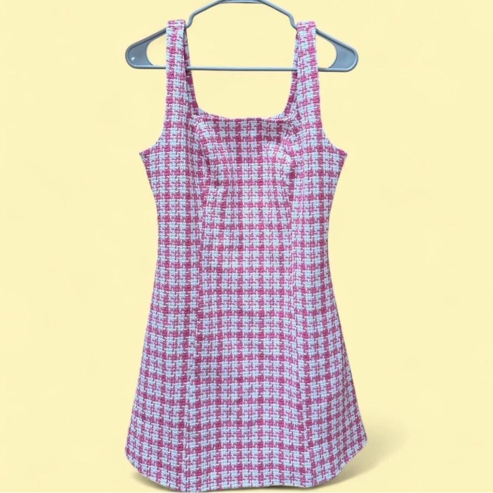 From Ahiri Pink Tweed Mini Dress with Square Neck